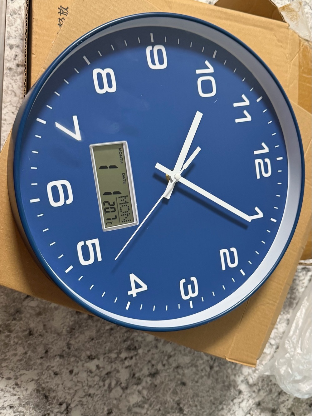 Blue Wall Clock with Digital Display - Modern Home Wall Decor